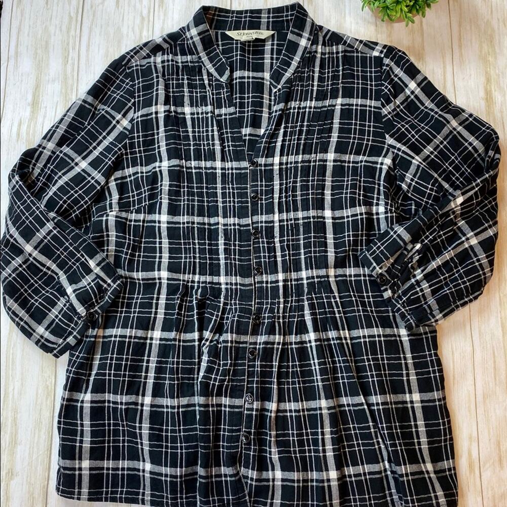 St. John’s Bay Petite Plaid Button Down Blouse - Picture 7 of 16